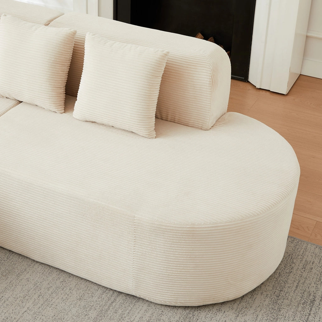 Divano angolare modulare in velluto a coste con schienale e braccioli curvi senza montaggio beige 220 × 155 × 70 cm