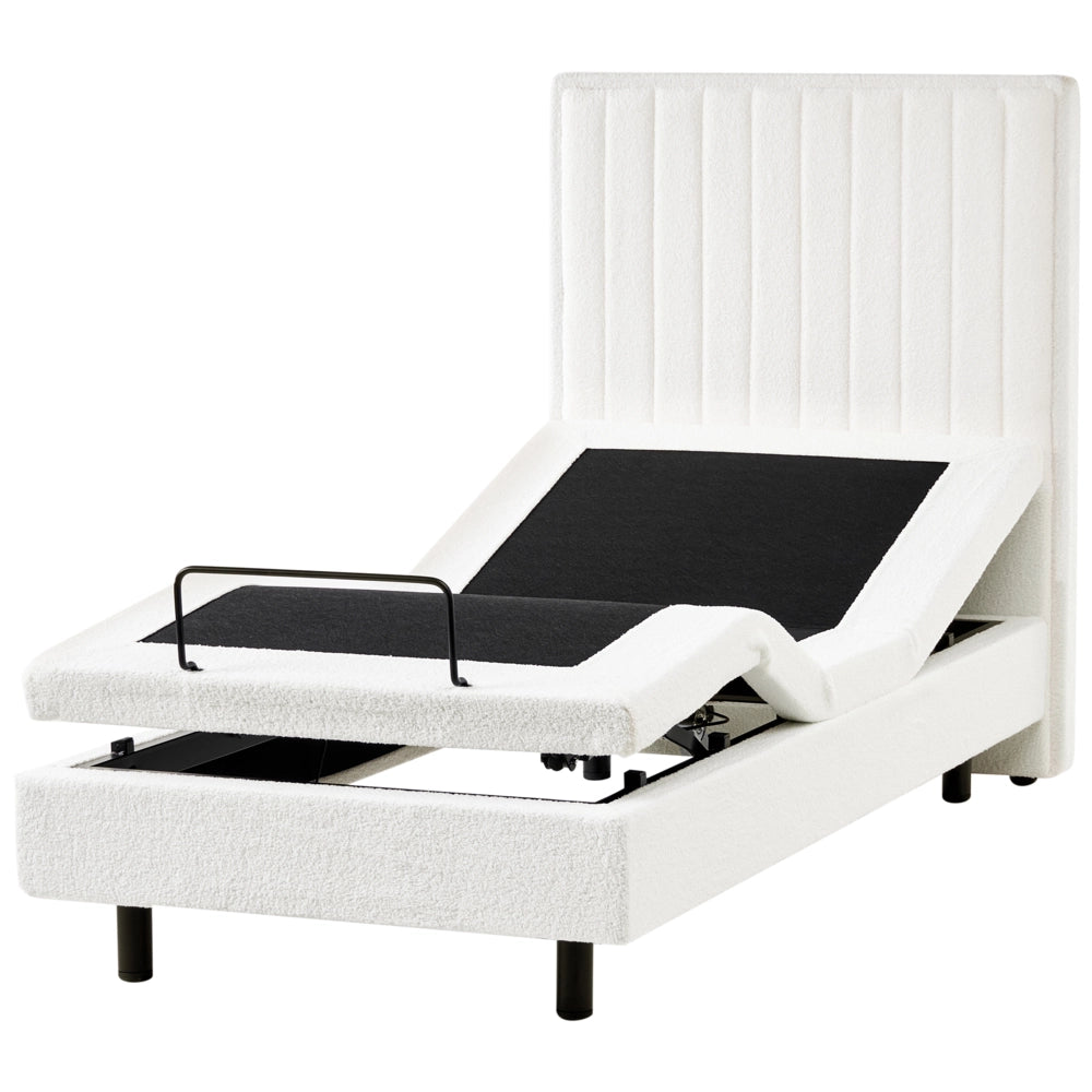 Letto singolo Tessuto bianco sporco regolabile Elettricamente con Telecomando 90 x 200 cm camera da letto cameretta