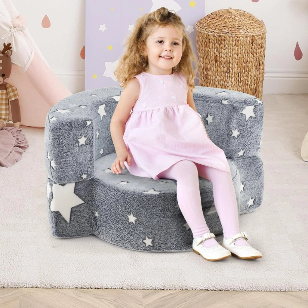 Divano pile per bambini con rivestimento flanella, Spugna morbida e copertura lavabile Grigio-Divani per bimbi