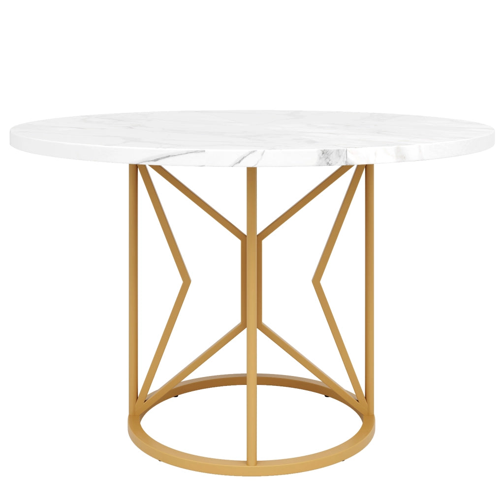 Tavolo da Pranzo Rotondo ¨C Xylo ¨C Piano in MDF Effetto Marmo, Gambe in Metallo, 100x100x76