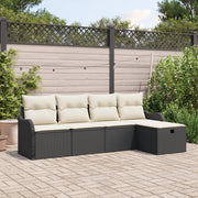 Set Divano Giardino 5 Pezzi con Cuscini Nero in Polyrattan