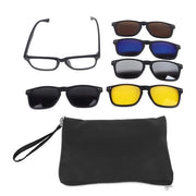 Set di occhiali da sole 5 pezzi - Clip-on magnetico - Montatura TR - Lenti scure - Leggero - Comfortevole forma - Occhiali da sole clip-on