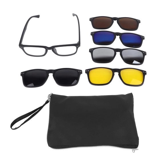 Set di occhiali da sole 5 pezzi - Clip-on magnetico - Montatura TR - Lenti scure - Leggero - Comfortevole forma - Occhiali da sole clip-on