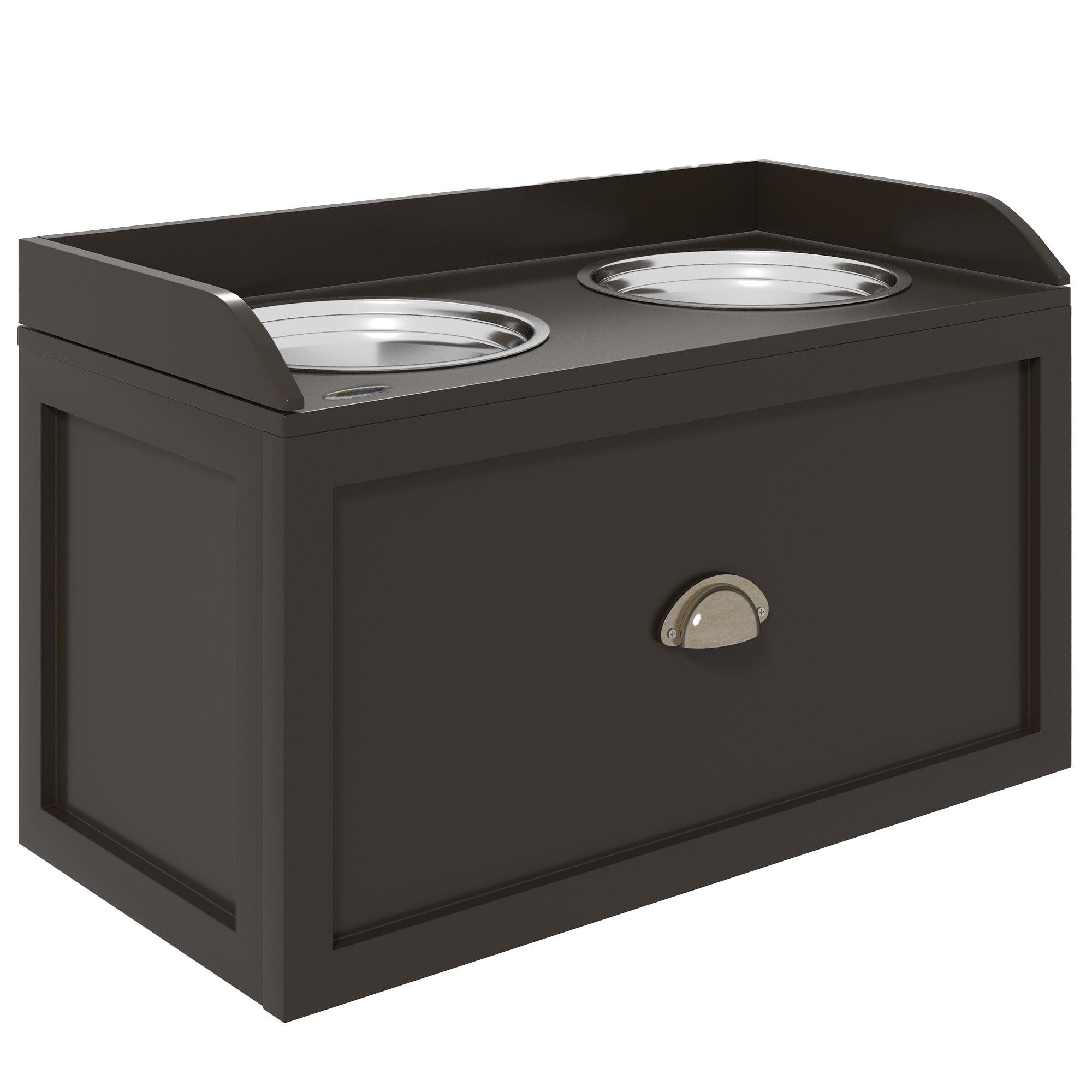 Ciotole per Cani Rialzate 60x30x36 cm in Acciaio Inox e Struttura in Legno con Cassetto Marrone