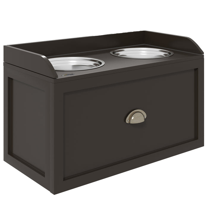 Ciotole per Cani Rialzate 60x30x36 cm in Acciaio Inox e Struttura in Legno con Cassetto Marrone
