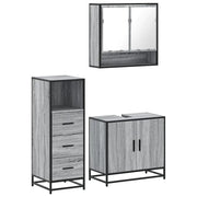 Set Mobili da Bagno | Armadio da bagno 3 pz Grigio Sonoma in Legno Multistrato