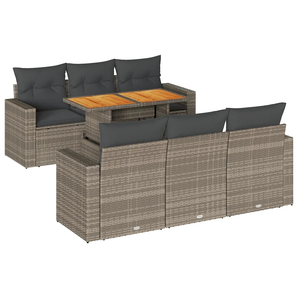 Set Divani da Giardino 7 pz con Cuscini Grigio in Polyrattan 3327000