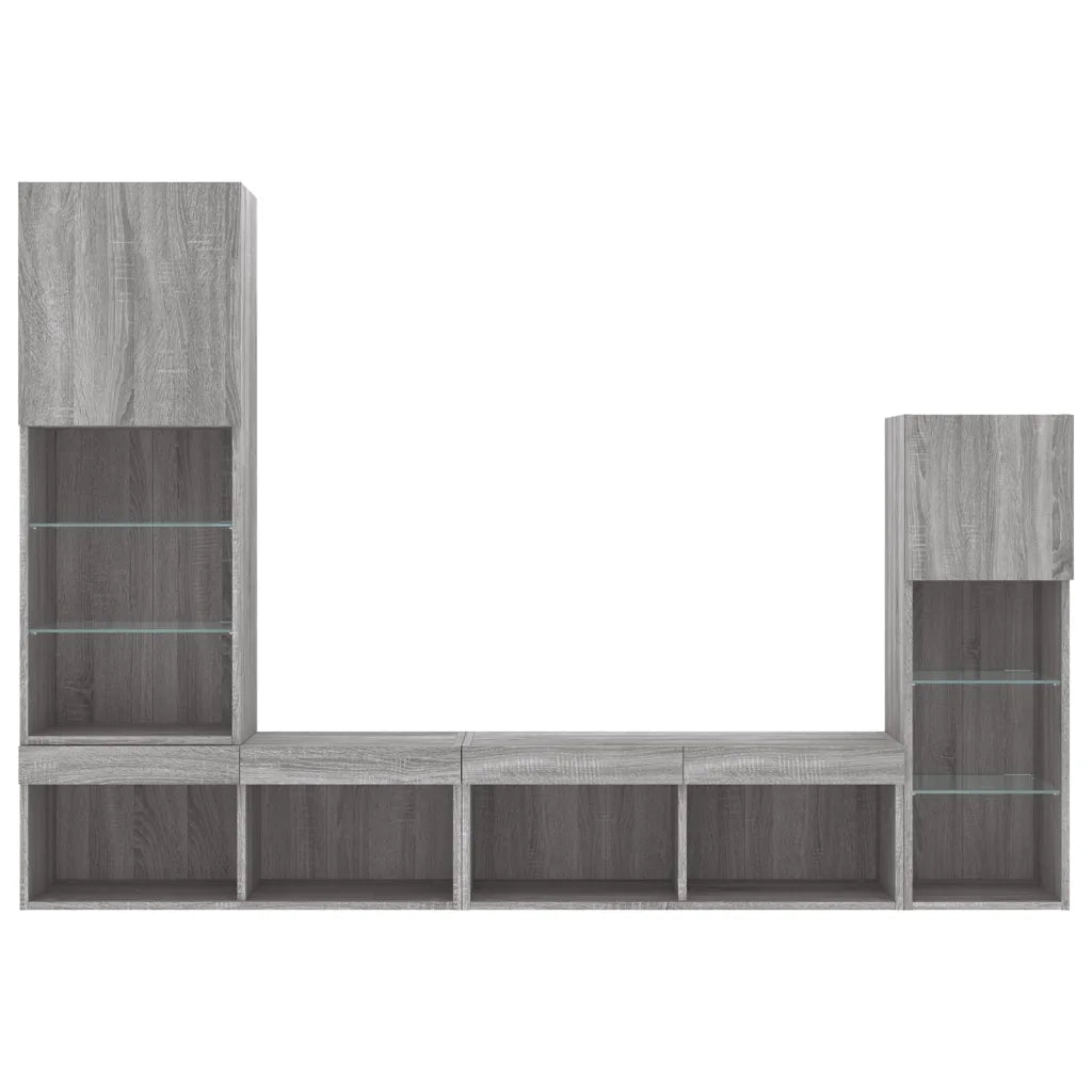 Mobili TV a Muro con LED 4pz Grigio Sonoma in Legno Multistrato 3216652