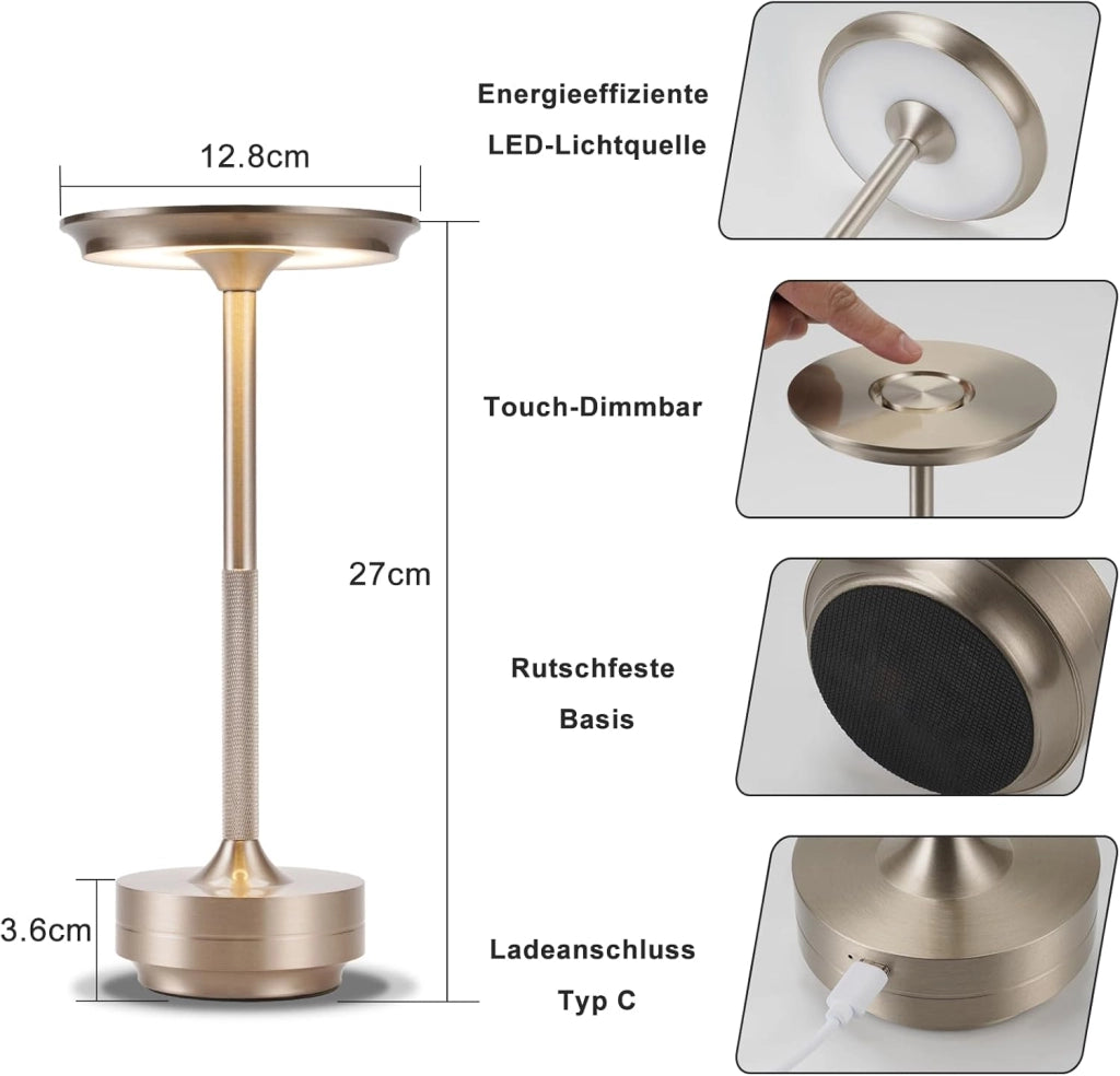 ZMH Lampada da tavolo wireless set 2 pezzi batteria touch dimmerabile USB ricaricabile per comodino camera letto