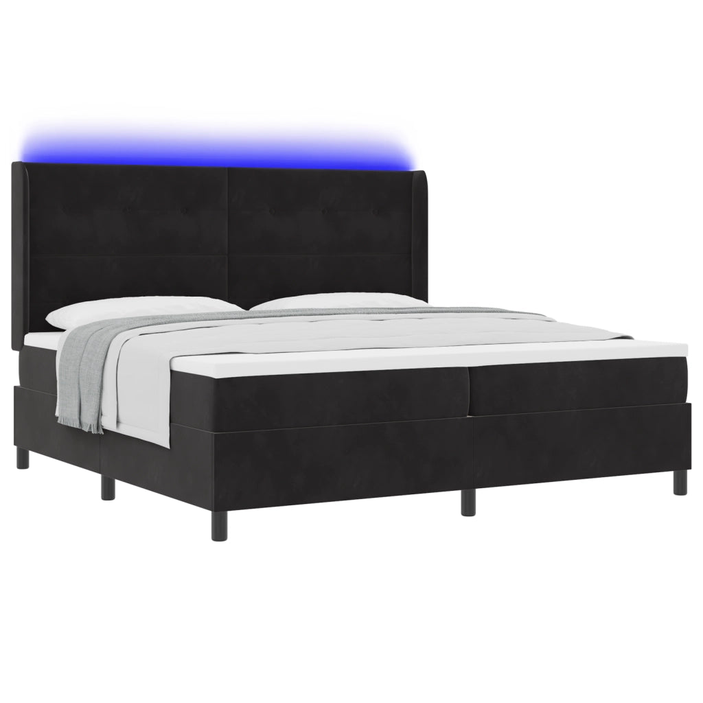 Letto Box Spring con Materasso e LED Nero 200x200 cm Velluto