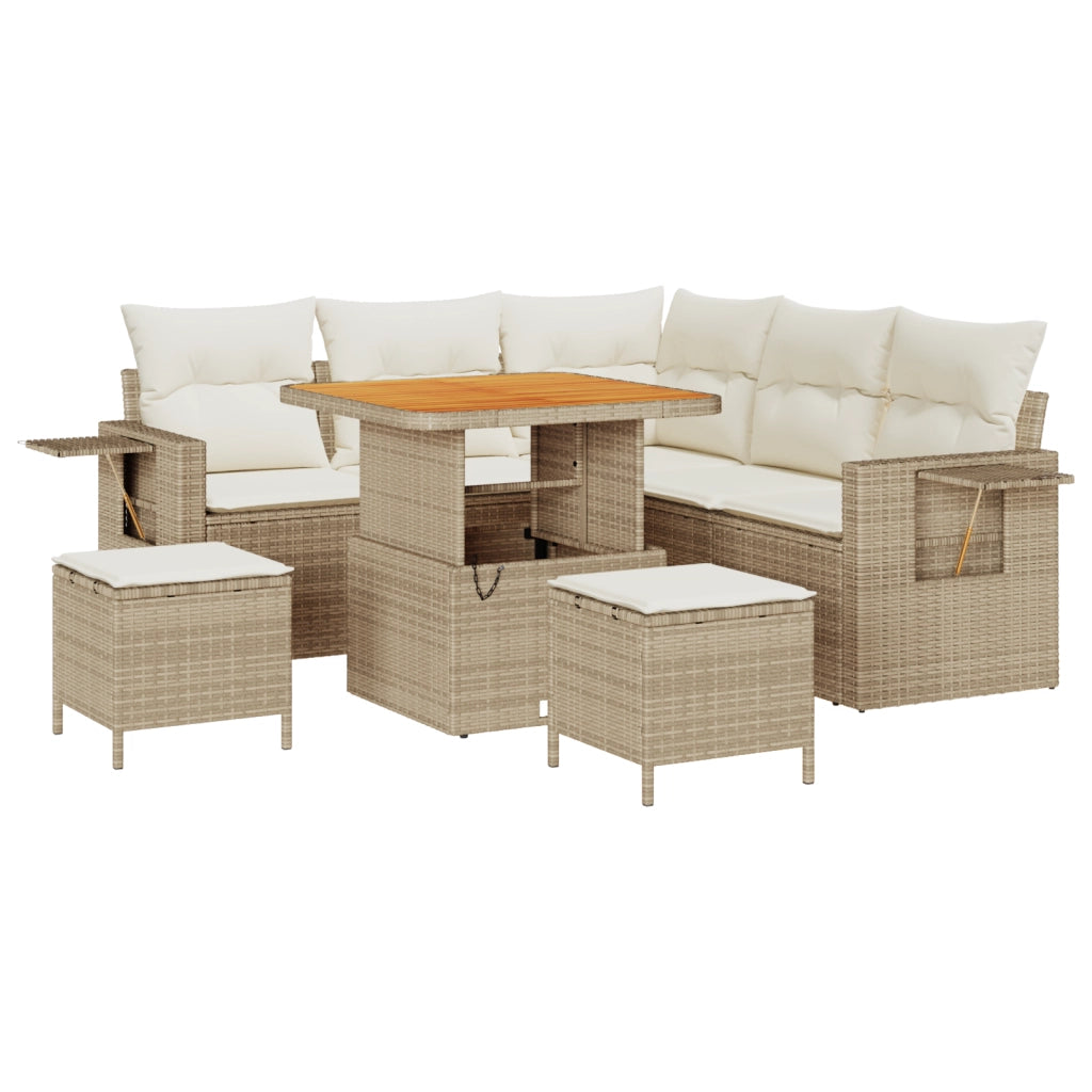 Set Divano da Giardino  a 8 Pezzi con Cuscini Beige Polyrattan Acacia