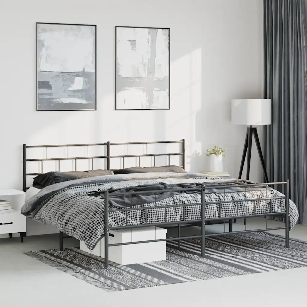 Giroletto con Testiera e Pediera-Struttura Letto Metallo Nero 193x203 cm 777680