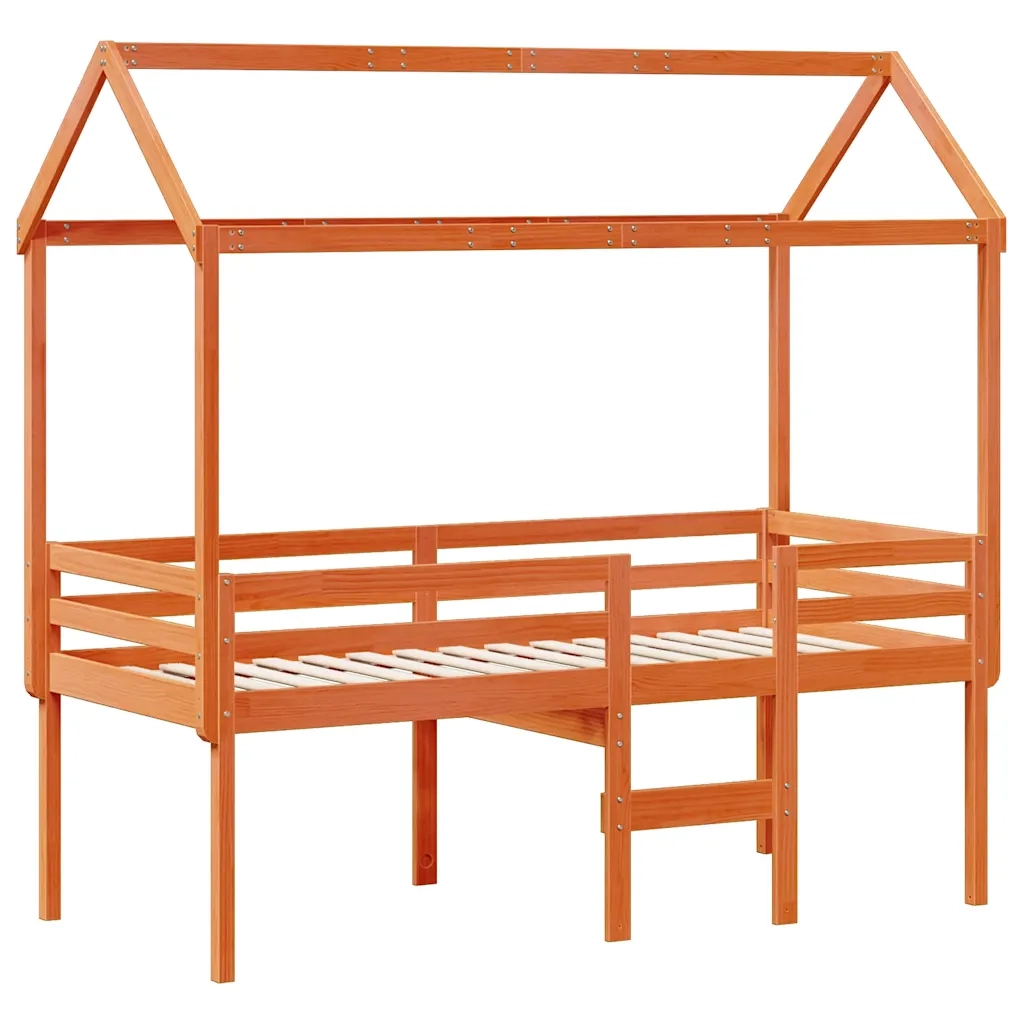 Letto singolo | Letto per adulti | Letto a Soppalco con Tetto Marrone Cera 90x200 cm Legno di Pino