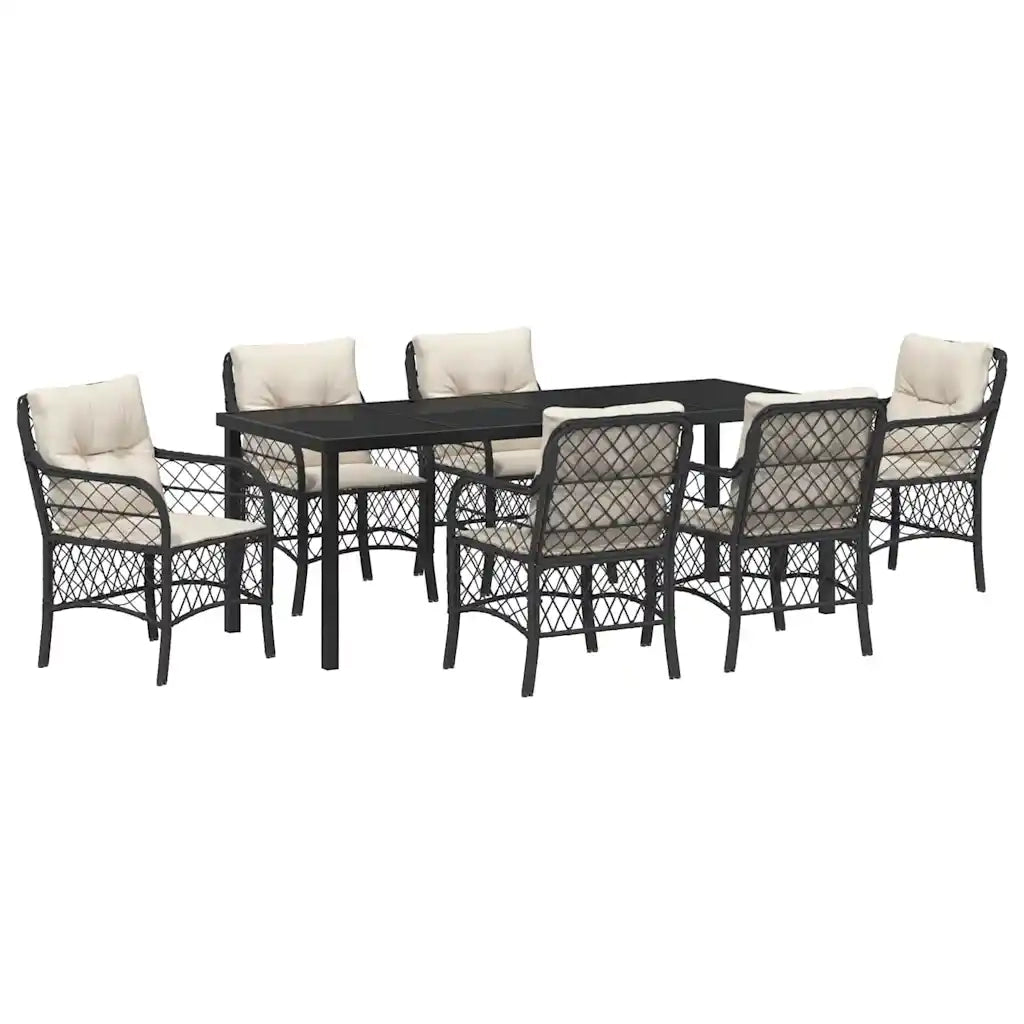 Set da Pranzo per Giardino con cuscino 7 pcs Nero polyrattan 3380202