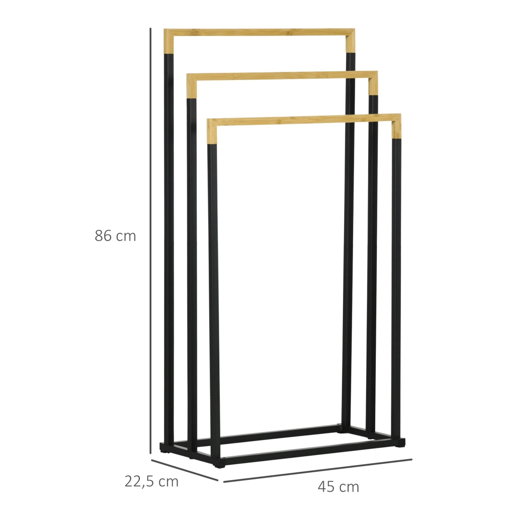 PORTASALVANETTE A 3 LIVELLI 45x22,5x86 cm Nero in acciaio e bambù