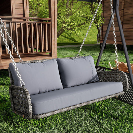 Altalena doppia in rattan sintetico - Xylo - Grigia, cuscini, 2 catene, max 320 kg