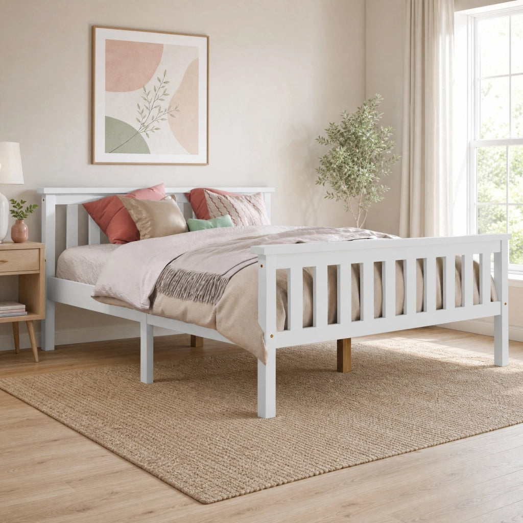 Letto matrimoniale 140x200 cm in legno massello di pino e MDF; bianco