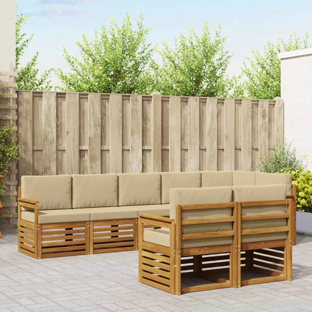 Set divani 8 pcs Naturale e Beige Legno di Acacia Massello