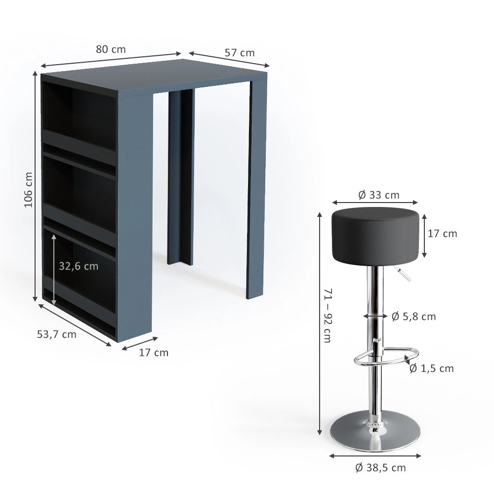Vicco Tavolo bar con sgabelli Antracite 57 x 80 cm con 2 sgabelli da bar