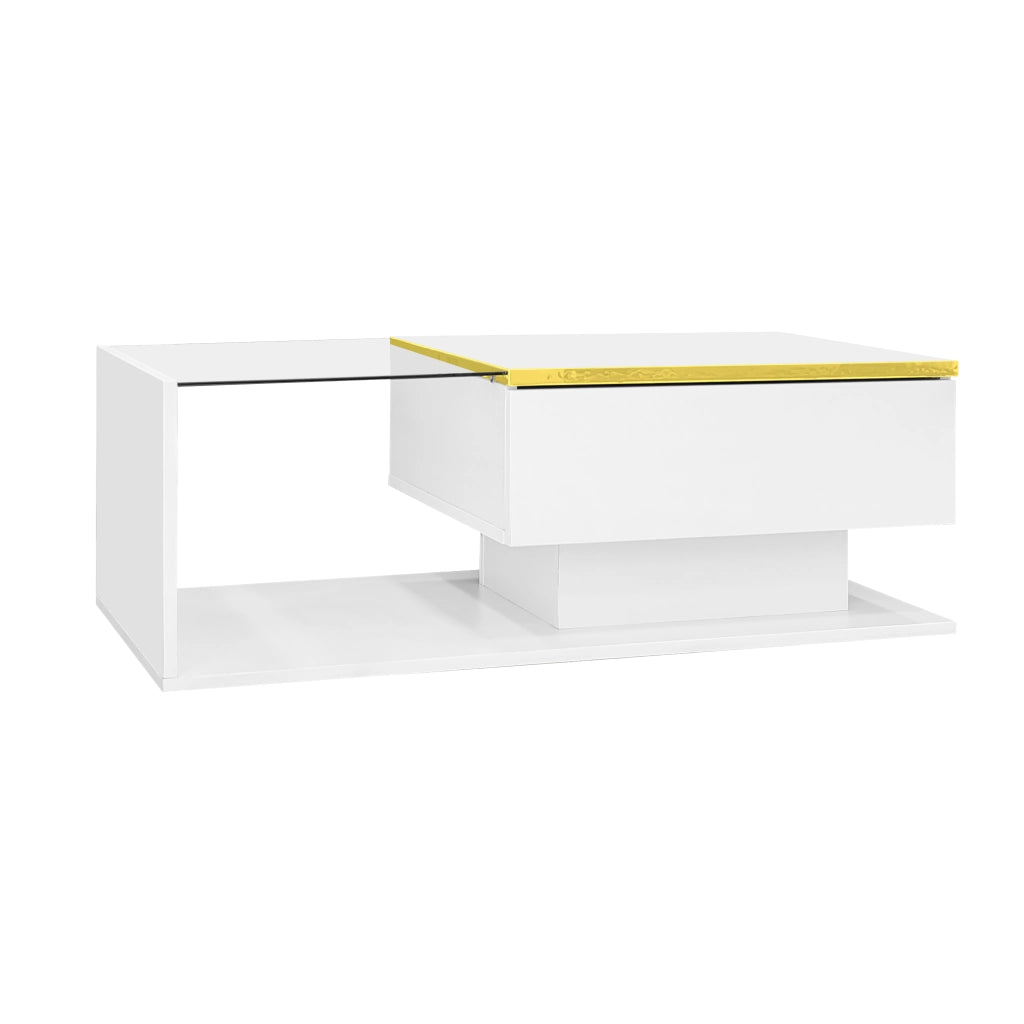 Tavolino da caff¨¨ 90 x 50 cm in bianco lucido con piano in vetro e LED