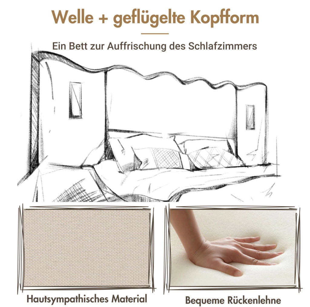 Letto contenitore 180x200 cm con lampada da lettura; USB Type-C; lino; beige