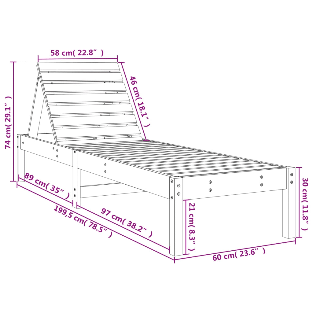 Lettino Prendisole Ambra 199,5x60x74 cm Legno Massello di Pino 825071