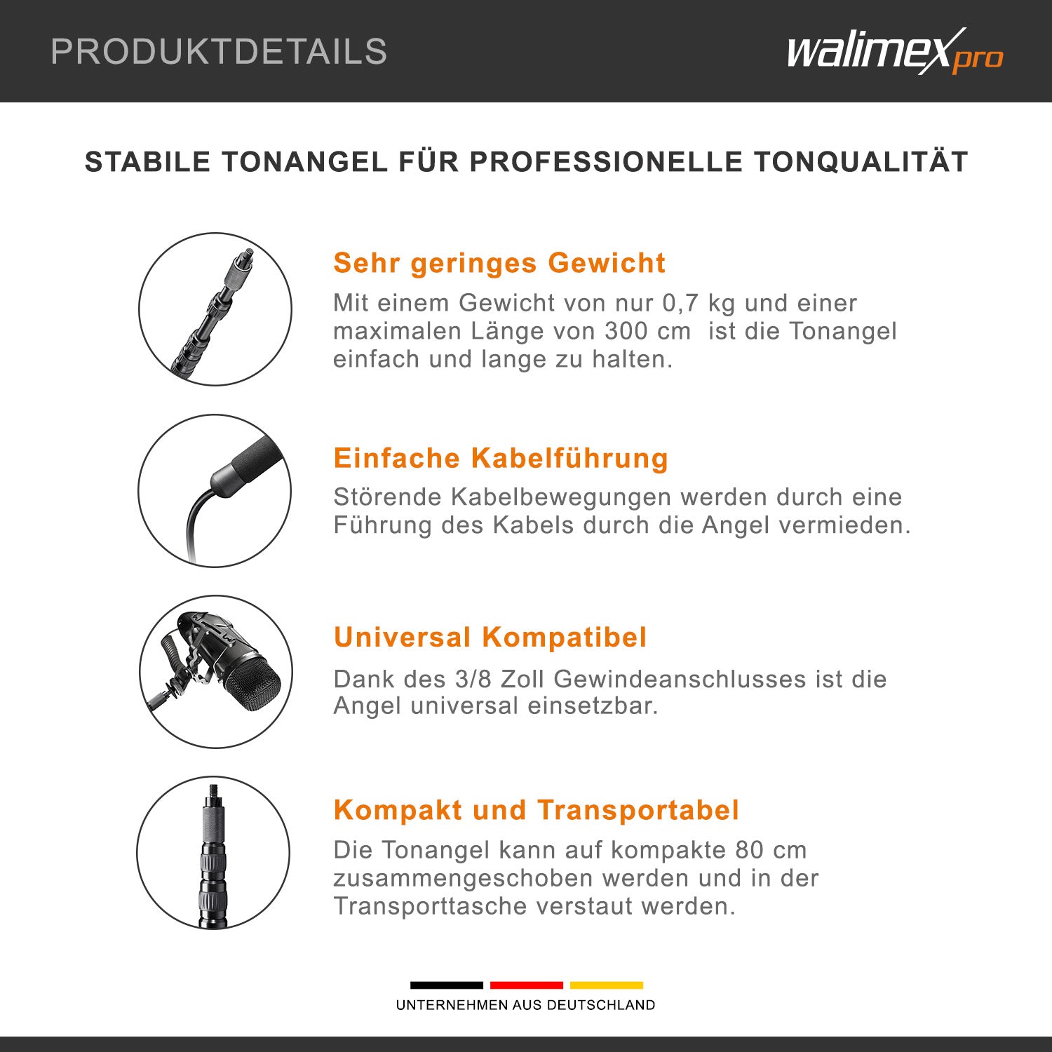 asta microfonica MicPipe (adatta per microfoni, lunghezza massima 3 m, inclusa guida per cavi da 7 mm al massimo)