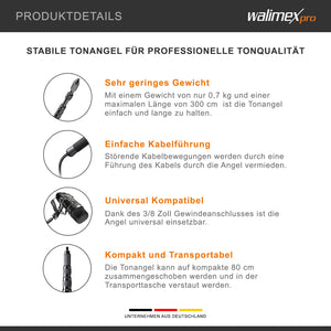 asta microfonica MicPipe (adatta per microfoni, lunghezza massima 3 m, inclusa guida per cavi da 7 mm al massimo)