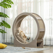 Ruota per gatti 91 cm con freno, tappetino tiragraffi, legno colore noce