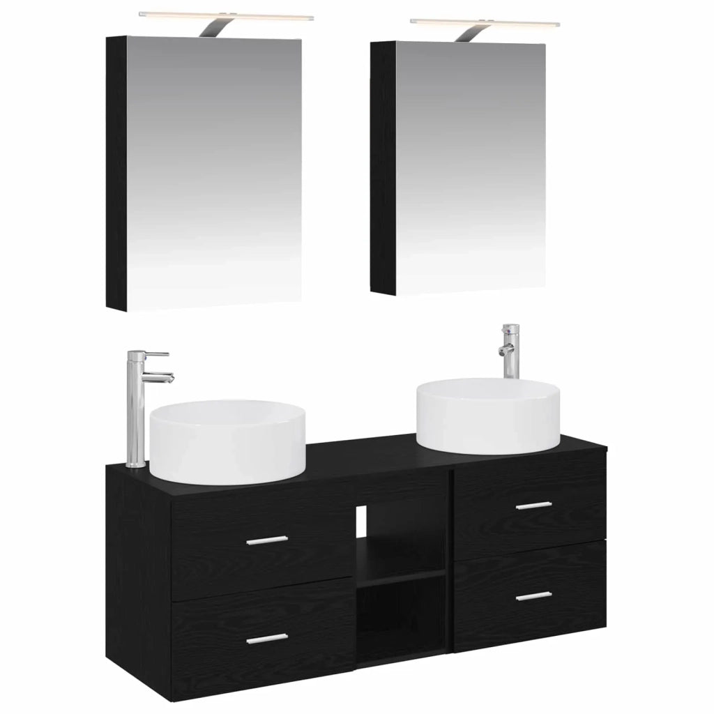 Set di mobili per il bagno 5 pcs Rovere Nero 3407072