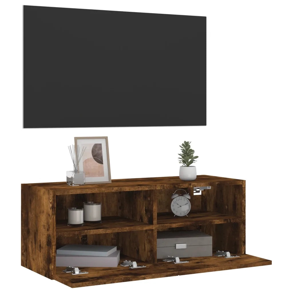 Mobile TV a Parete Rovere Fumo 80x30x30 cm in Legno Multistrato 836876