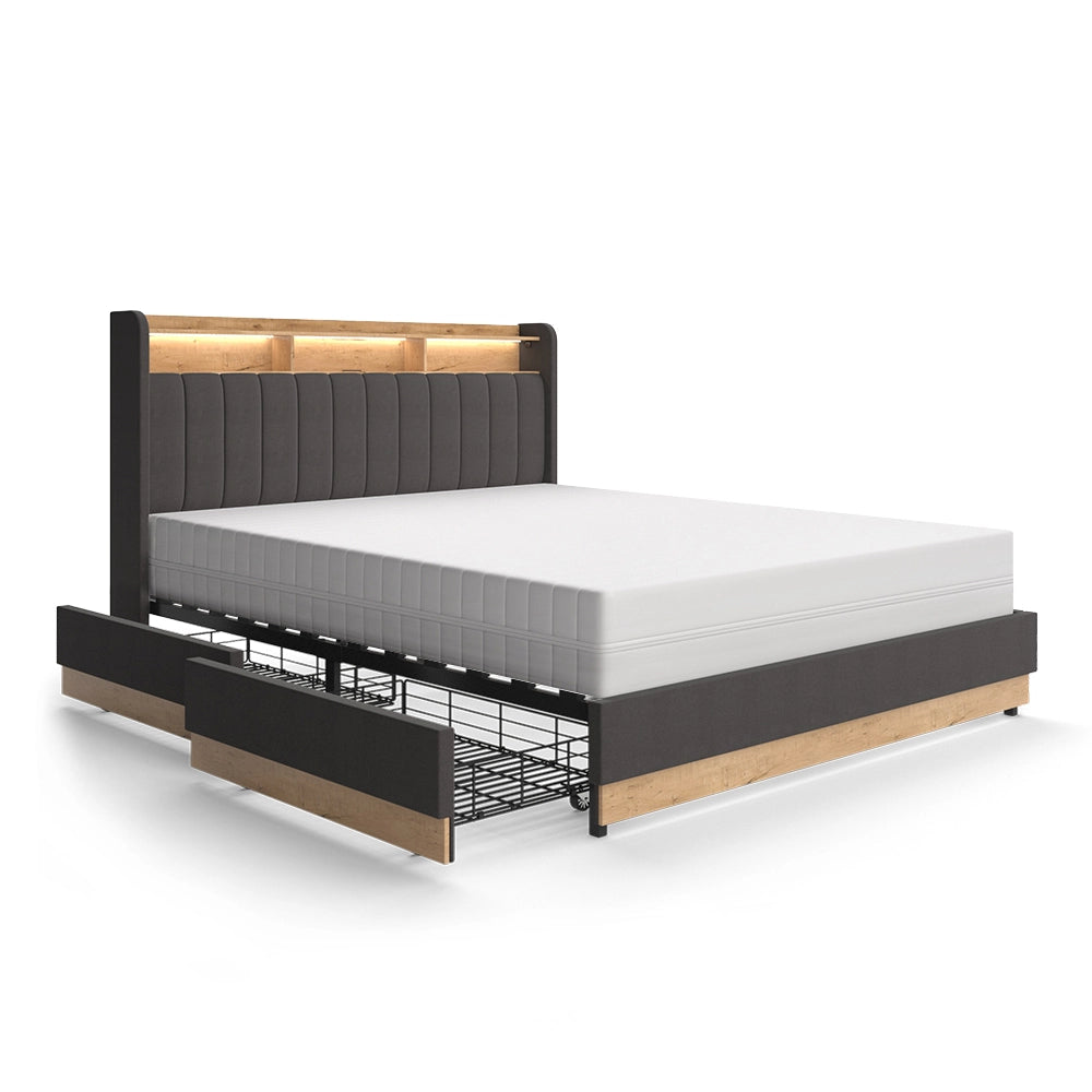 Vitalispa Letto imbottito Antracite 160x200 cm con 4 cassetti