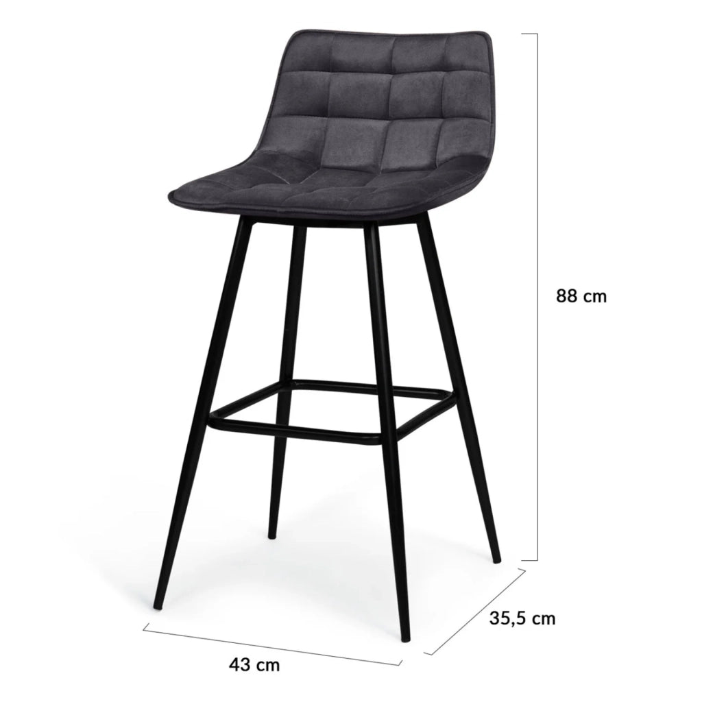 IDMarket - Set di 2 sgabelli da bar in velluto grigio scuro MADY