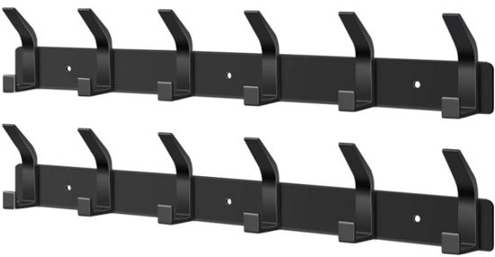 Due pezzi di chiodi da parete con 6 ganci - stendardo - elenco da appendere - per camera da letto, bagno, cucina, armadio - armadio da parete per giacche, cappotti, borse, cappelli e sciarpe (nero)