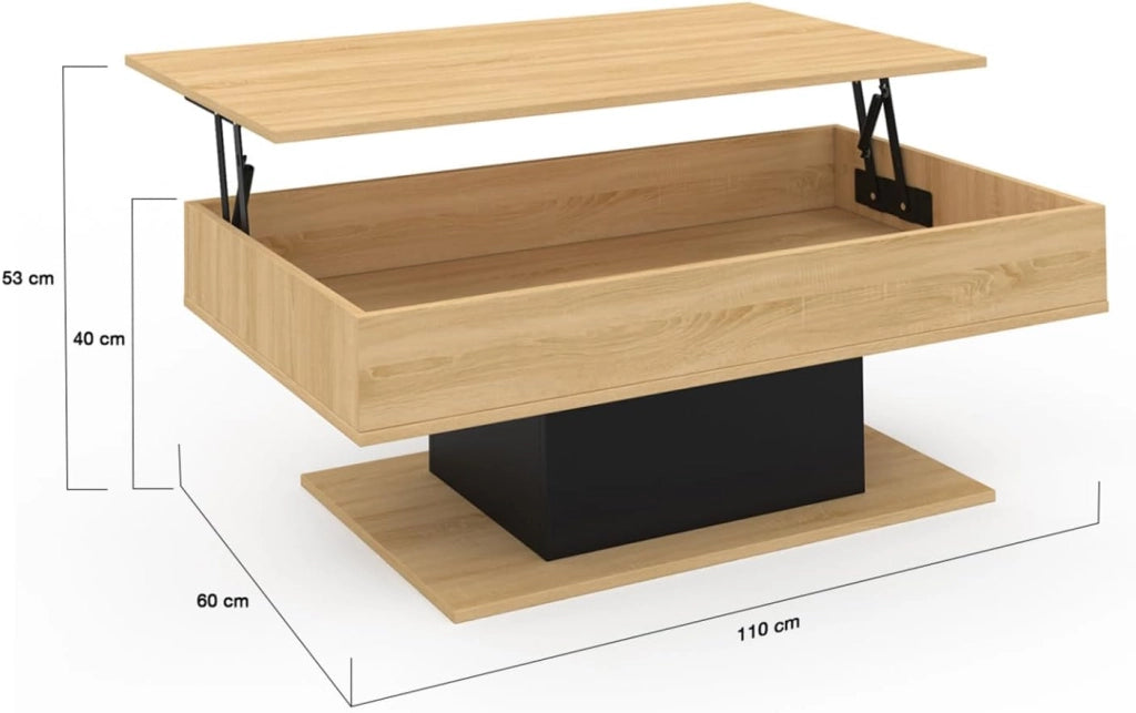 Tavolino rettangolare alzabile in legno e nero EDEN