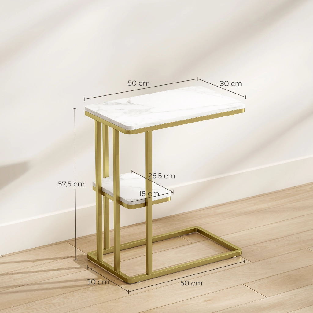 Tavolino da caff¨¨ ¨C zephmum ¨C 50x30x57.5 cm bianco effetto marmo