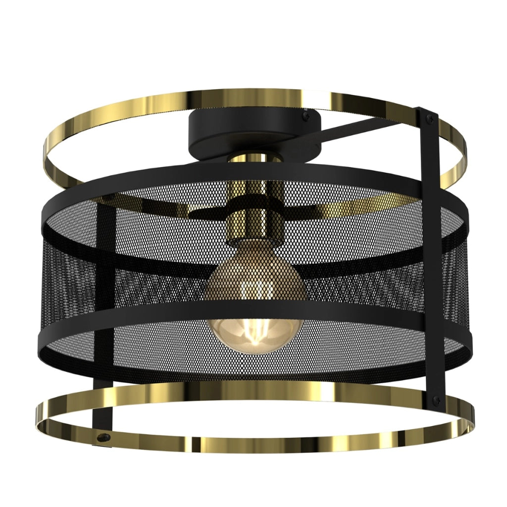 Plafoniera Luminex Rim nera oro rete metallo E27 Ø30cm