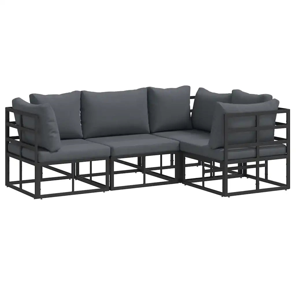 Set Divano da Giardino con cuscino 4 pcs Nero Alluminio 3378864