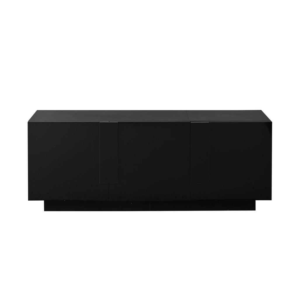 Credenza lucida, mobile da ingresso a 3 ante, ripiani regolabili, in truciolato, nero