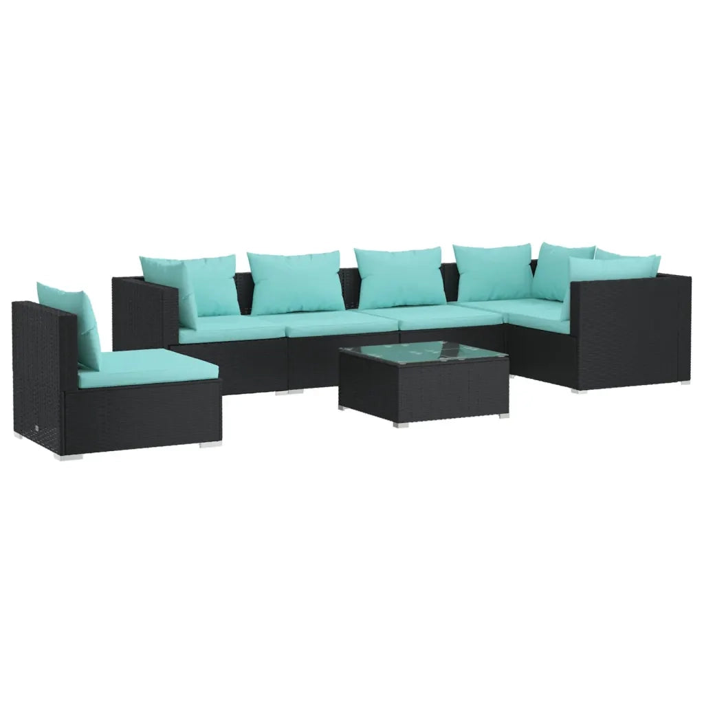 Set Divani da Giardino 7 pz con Cuscini in Polyrattan Nero cod mxl 34578