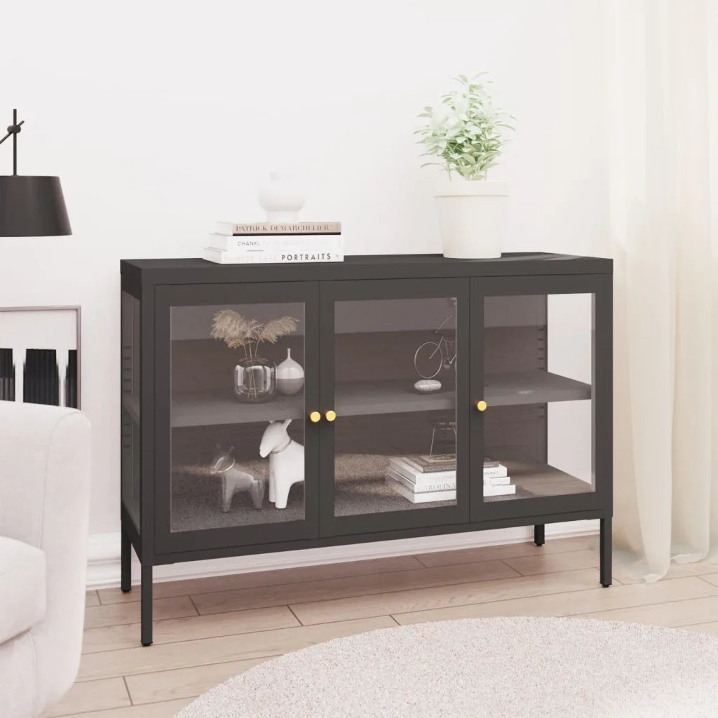 Credenza | Madia | Buffet da pranzo | Armadio da pranzo Antracite 105x35x70 cm in Acciaio e Vetro