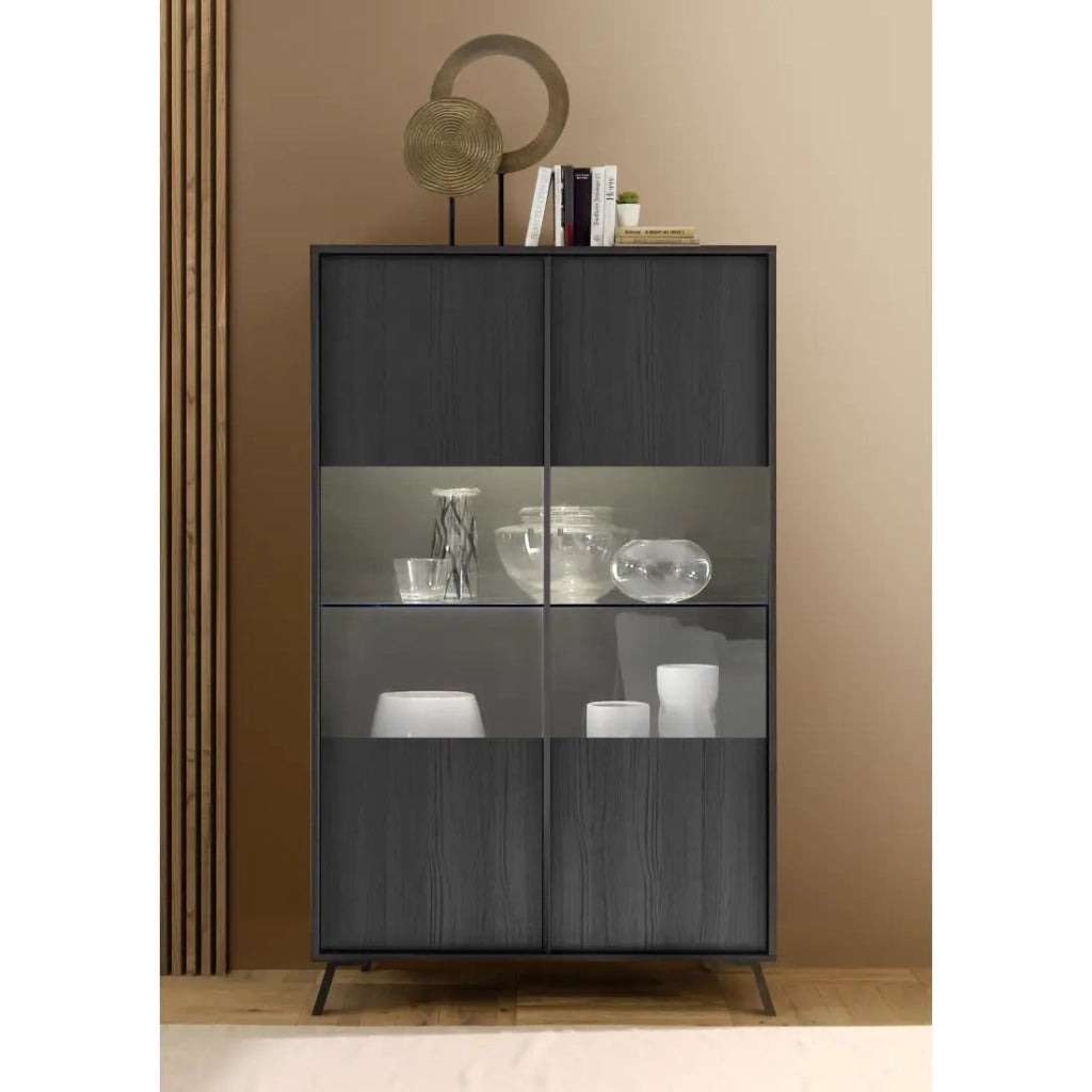 Vetrina 2 porte collezione SKY. Colore rovere nero.