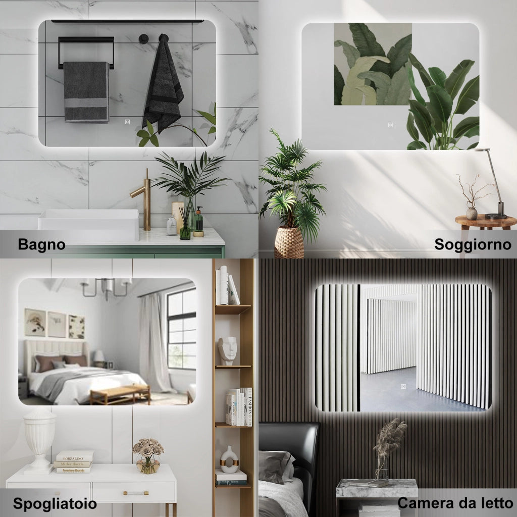 AICA Specchio da bagno 50 x 70 cm, dimmerabile, interruttore touch, Funzione Memoria