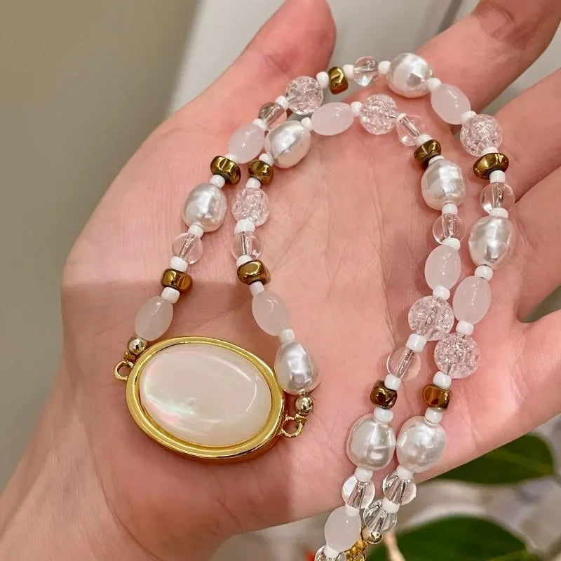 Collana ovale con perline di cristallo fatta a mano, regalo di Natale o di compleanno.