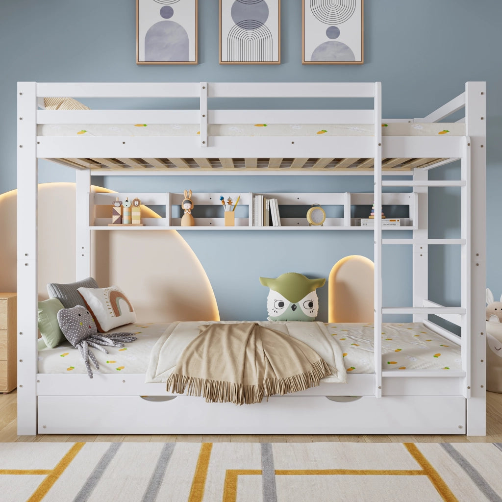 Letto a castello con ripiani in legno massiccio e MDF 90x200 cm