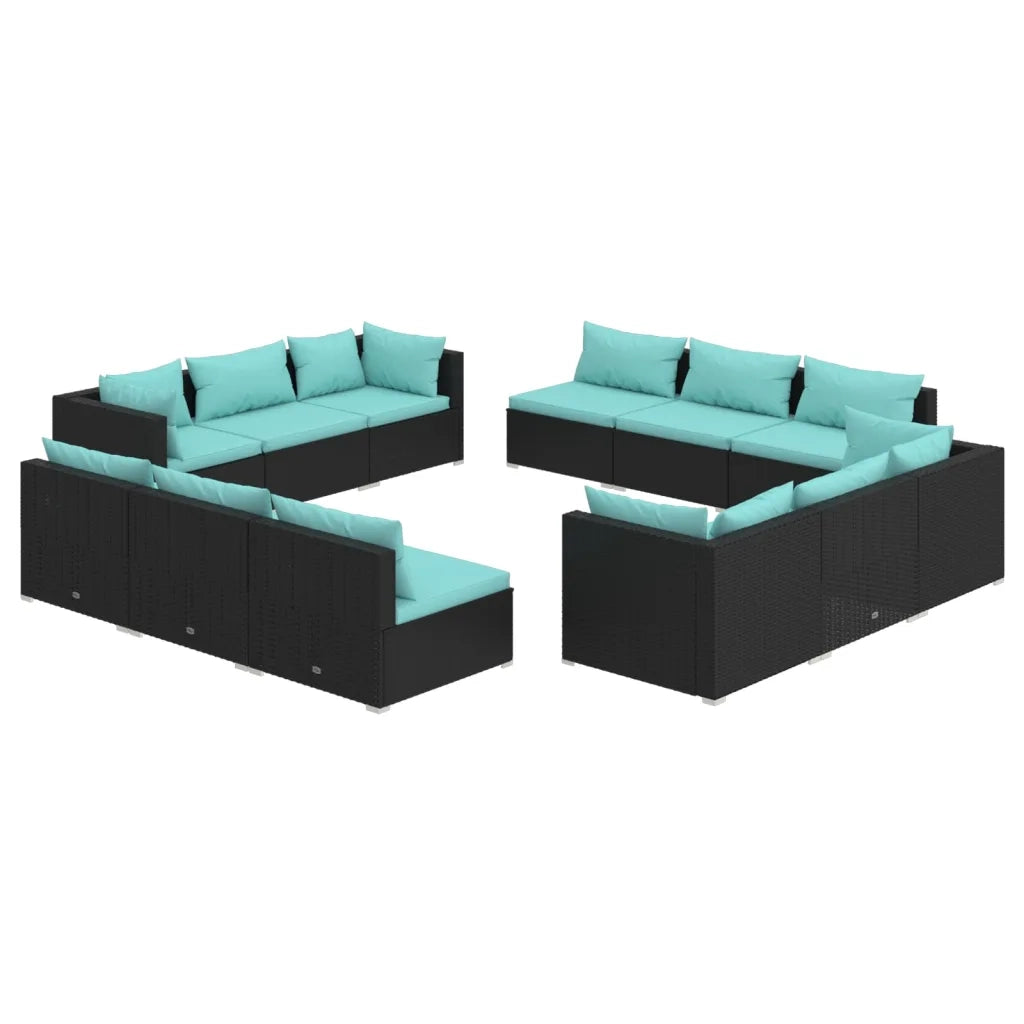 Set Divani da Giardino 12 pz con Cuscini in Polyrattan Nero cod mxl 30044