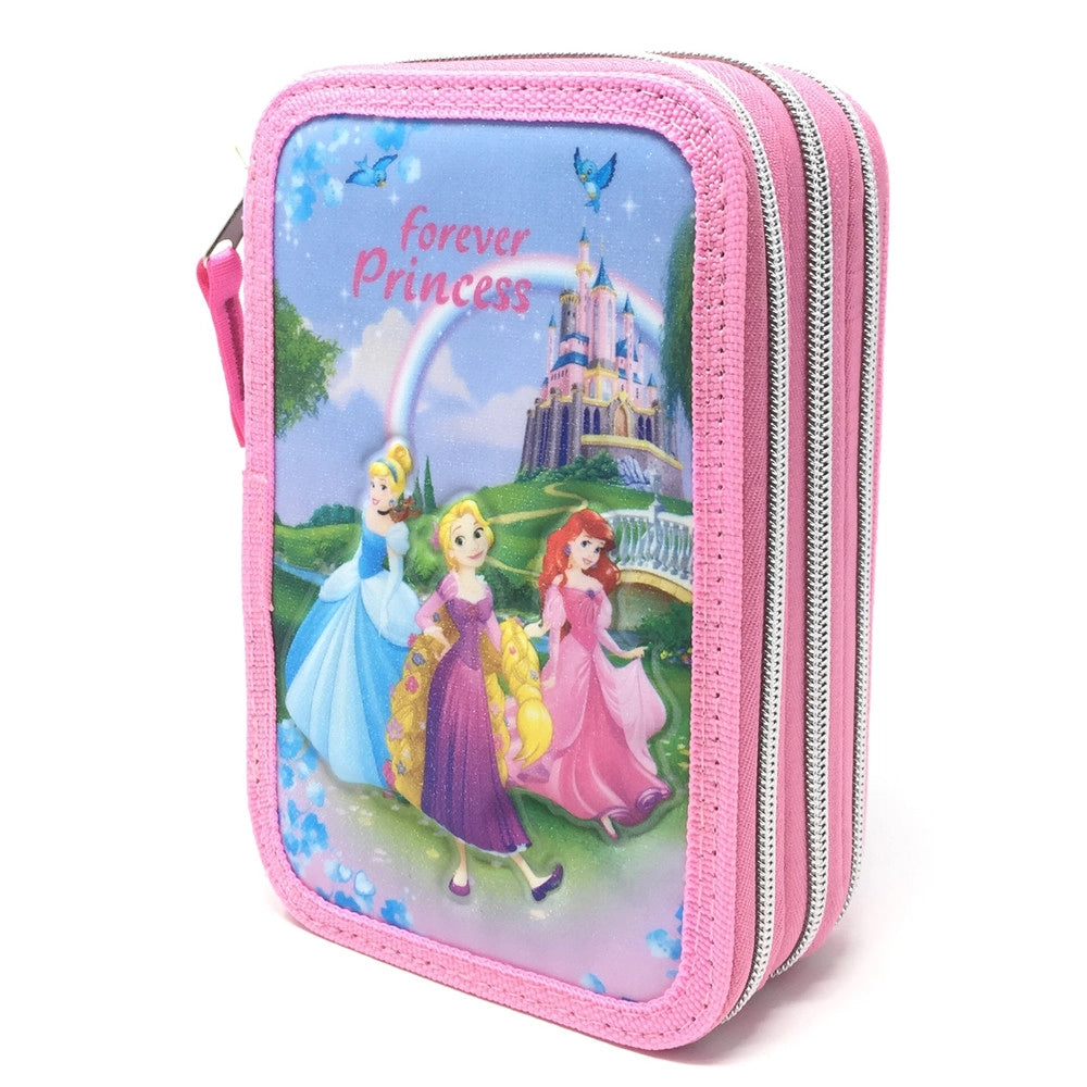 Trade Shop - Astuccio Scuola 3d Principesse Cenerentola Rapunzel Ariel Disney 3 Zip Cerniere -