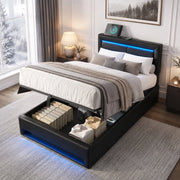 Letto imbottito 90 x 200 cm con USB, LED e vano contenitore nero