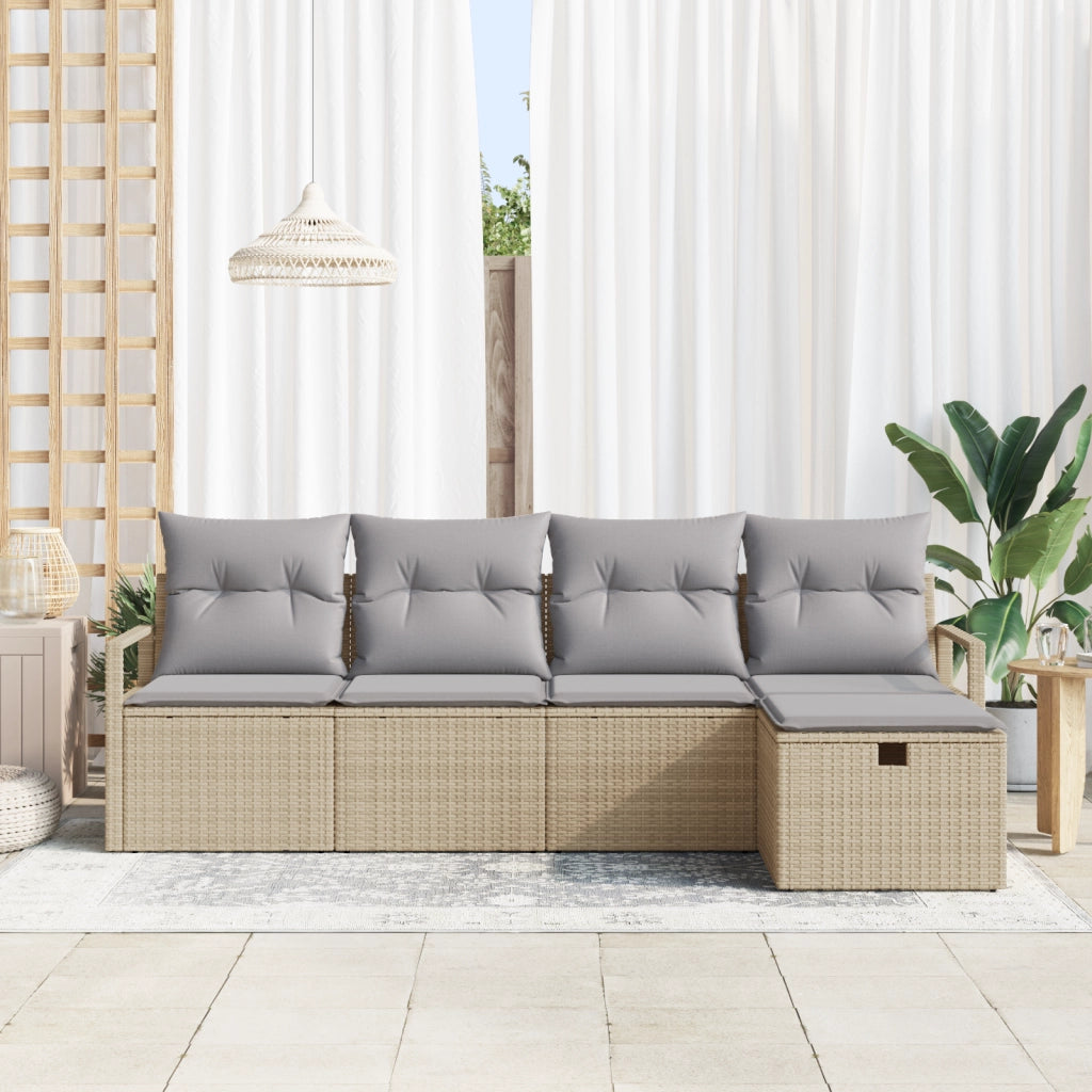 Set divano giardino 5 pezzi con cuscini beige in rattan