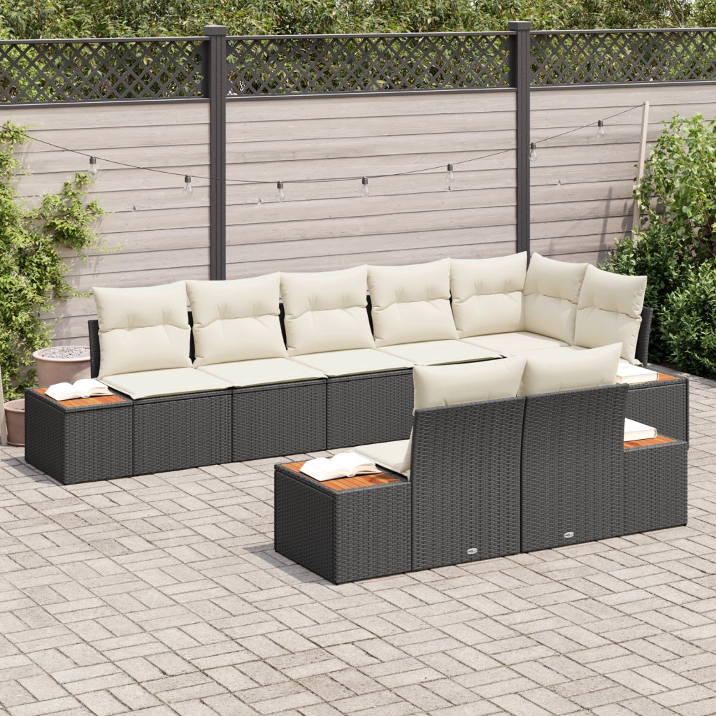 Set di Divani da Giardino da 8 Pezzi con Cuscini Nero in Polyrattan